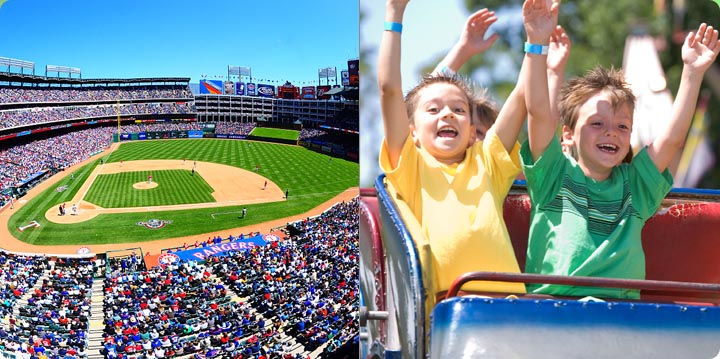 Arlington Texas Hotel Near Texas Rangers Stadium Near Six Flags over texas with kids on a rollercoaster